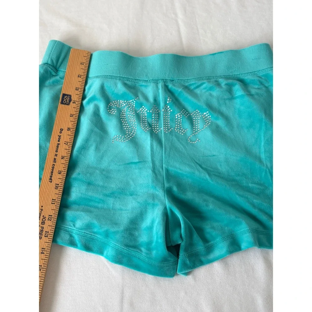 Juicy Couture Teal Blue Velour Rhinestone Logo Lounge Shorts Womens Large new